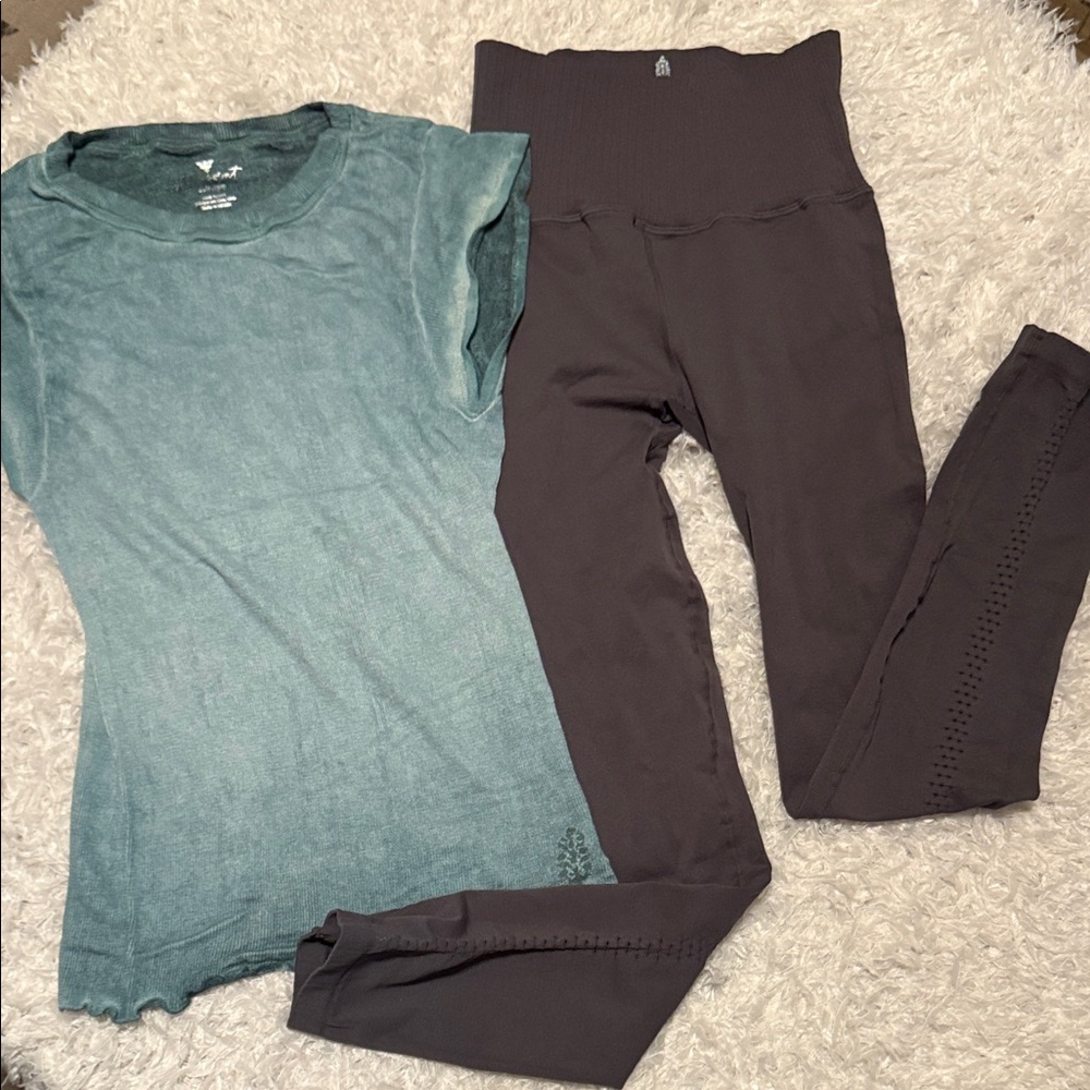 FP Movement by Free people Teal Top and gray Leggings Set size xs/s NWOT